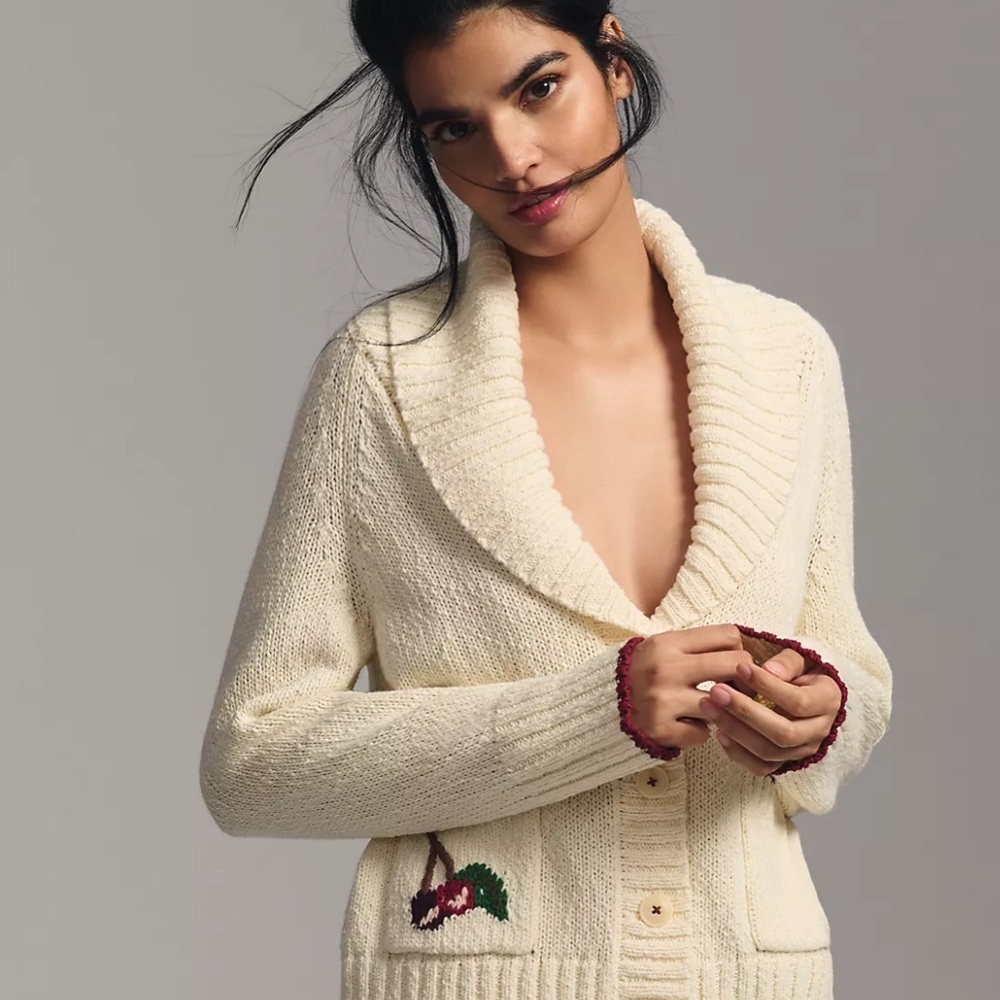 Anthropologie Maeve Cherry Cardigan Sweater NWOT Size Small petite EUC - Picture 2 of 14